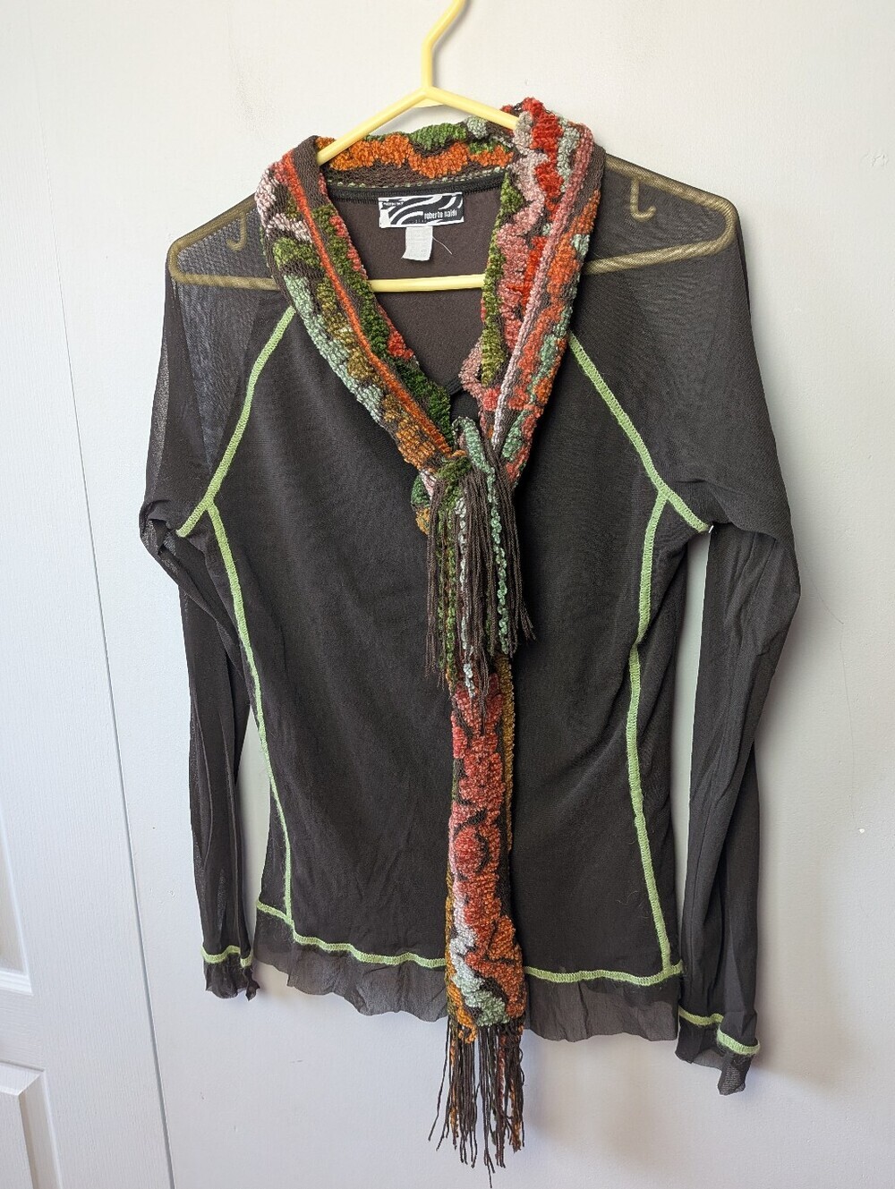 ROBERTO NALDI Women Brown Boho Top Long Sleeve Size 16 UK = 12 US Colorful Mesh